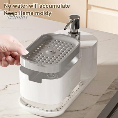 Kitchen Dish Soap Dispenser with Sponge Holder Anti-Slip Base Refillable Hand & Dish Soap Container Kit Hand Sanitizer Dispensing Box for Home Hotel