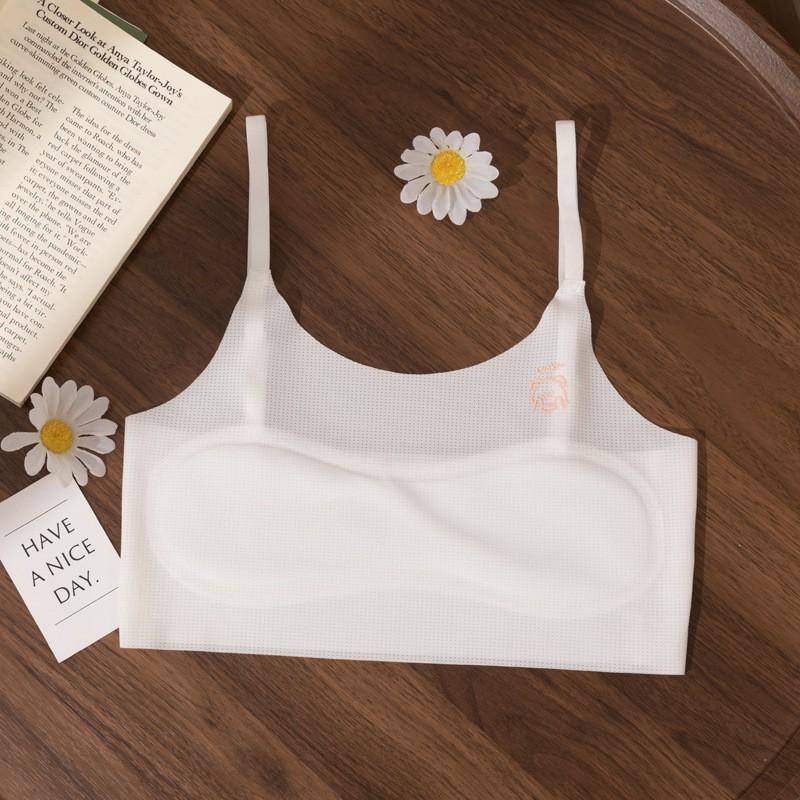 Girls' Wireless Non-Slip Sports Bra - Ice Silk Seamless Strappy Design for Large Bust