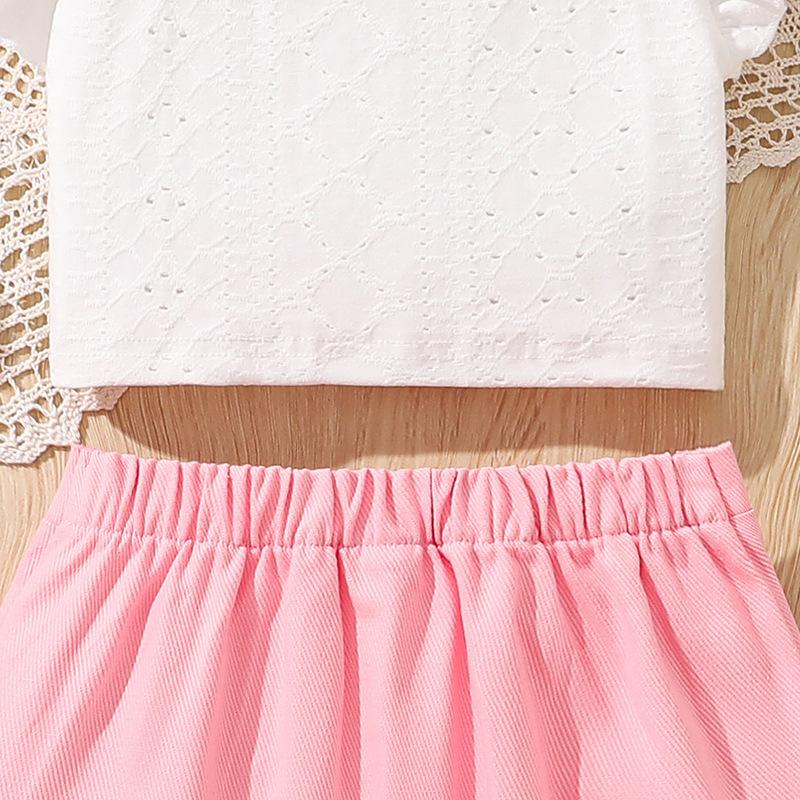 Girls' Two-piece Summer Children's Fashion Square Collar Short-sleeved Top Skirt Suit