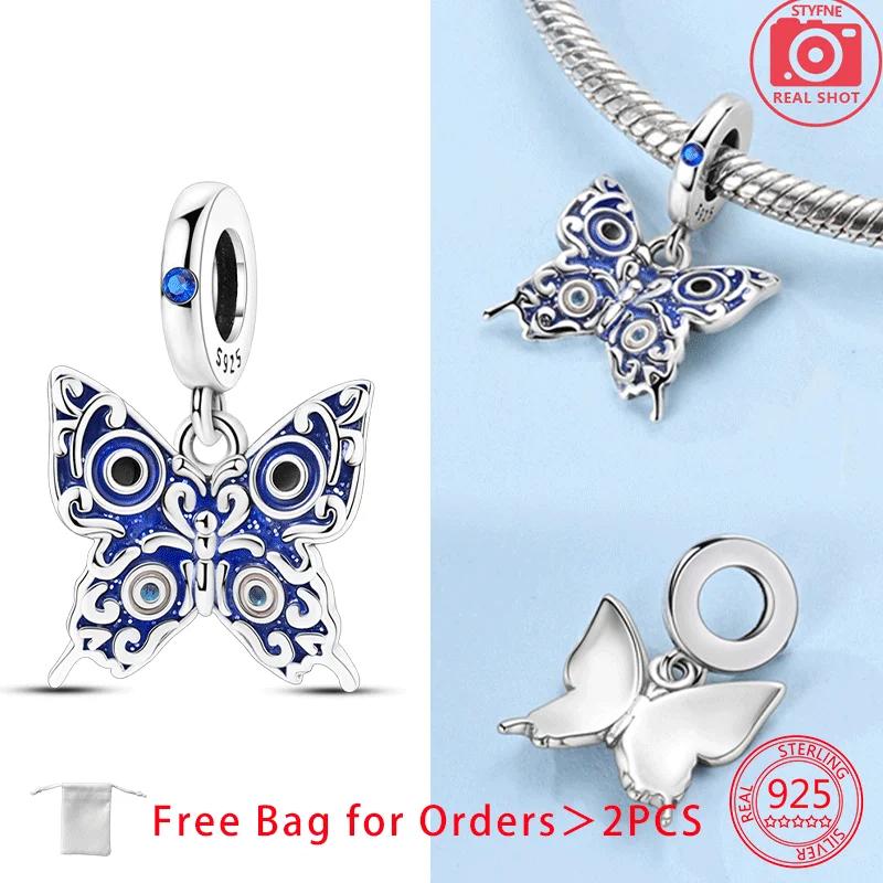 Butterfly Series Purple Zircon Butterfly Pink Butterfly Copper Charms Bead Pendant Fit Diy Bracelet Women Fine Gift Jewelry