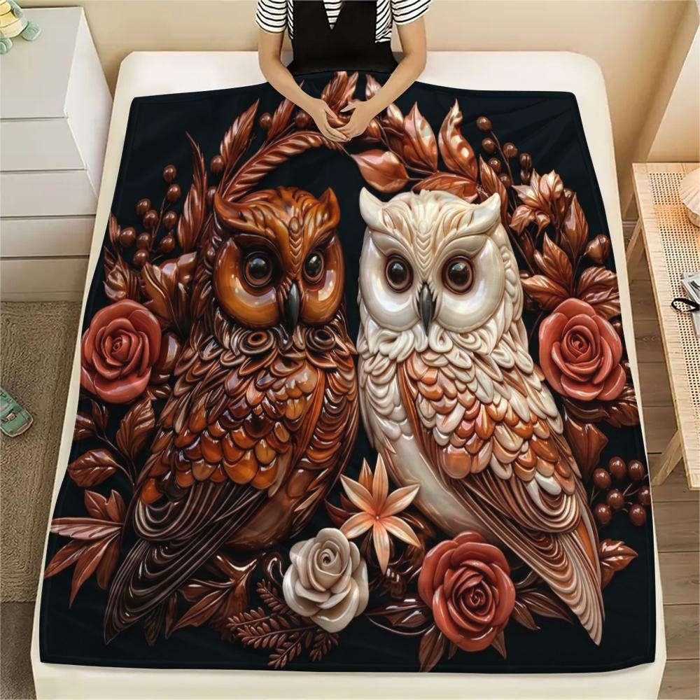 1Pc owl Print Flannel Blanket, High quality Comfortable for All Seasons, Home Decor, Warmth and Comfort, Perfect for Christmas Gifts W66