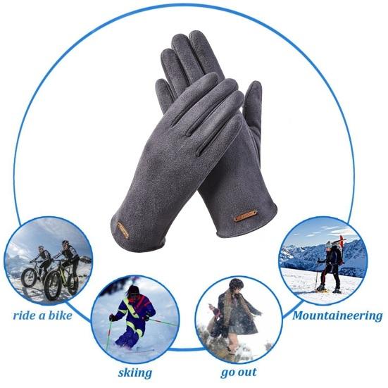 1 Pair Winter Padded Warm Gloves Solid Color Touch Screen Design Windproof Wear Resistant Riding Ski Gloves for Women