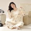 Women's Korean Fashion Long Sleeve Plaid Pajamas: Spring, Autumn, and Winter Casual Homewear Set for Indoor & Outdoor Wear.