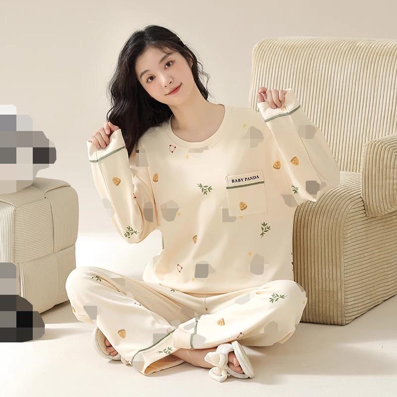 Women's Korean Fashion Long Sleeve Plaid Pajamas: Spring, Autumn, and Winter Casual Homewear Set for Indoor & Outdoor Wear.