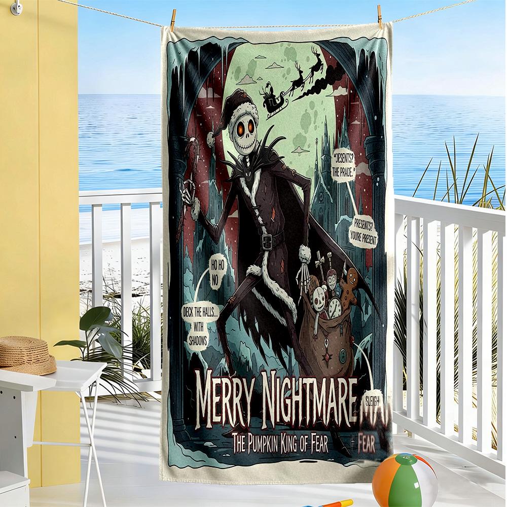 Christmas Nightmare Beach Towel Quick-Dry Soft Microfiber Comfortable Lightweight Perfect for Traveling Yoga Camping and Swimming