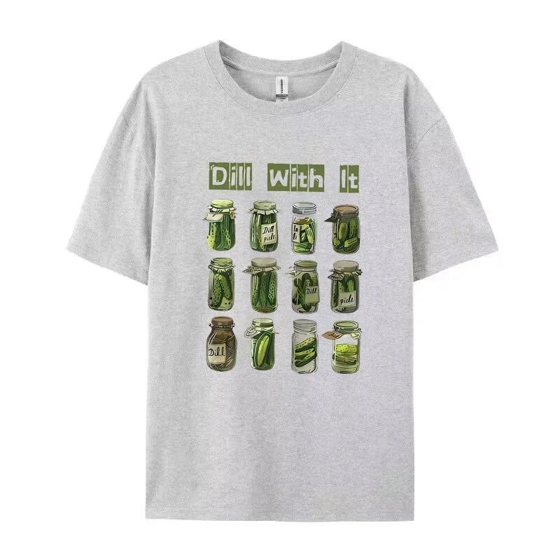 

Vintage Pickle Pattern Graphic Tops Retro Dill Pickle Fun TShirt Short Sleeve Cotton Women TShirt Comfortable Round Neck Shirt S