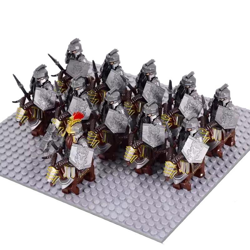 MOC Medieval Uruk-hai Orc Soldiers Raider Vargr Wolf Mount Knights Mini Figurine Building Block Set Educational Toy for Kids