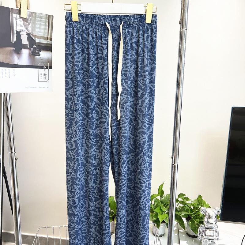 2025 Summer Fashion Imitation Denim Straight Cool Trousers High Waist Hundreds Of Thin Wide-legged Trousers Loose Thin Ladies Casual Trousers