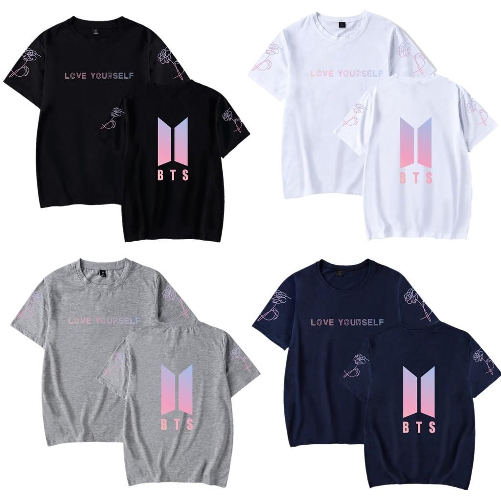Bts Tryckt T-shirt Kortärmad Bomull Vardagskläder För Fans Mode