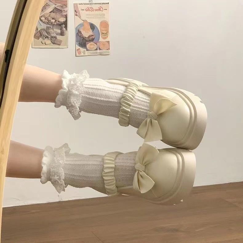 thick-soled Mary Jane small leather shoes women's new spring with skirt bow jk French shallow mouth loafer single shoes