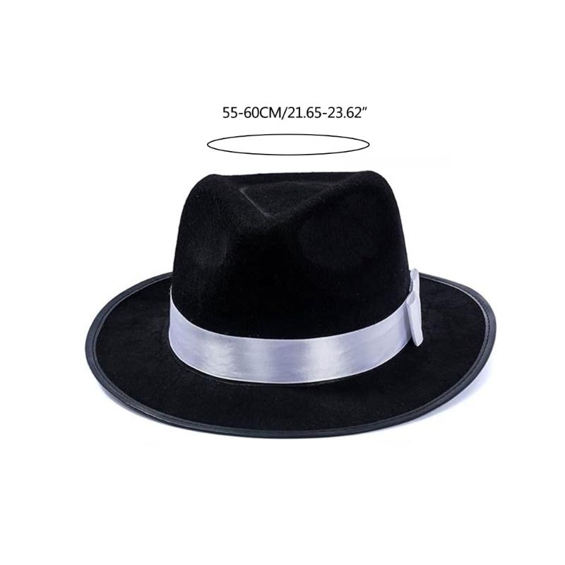 Cosplay Flat Top Hat Black Fedora Jazzs Hat Musical Festival Costume Accessories