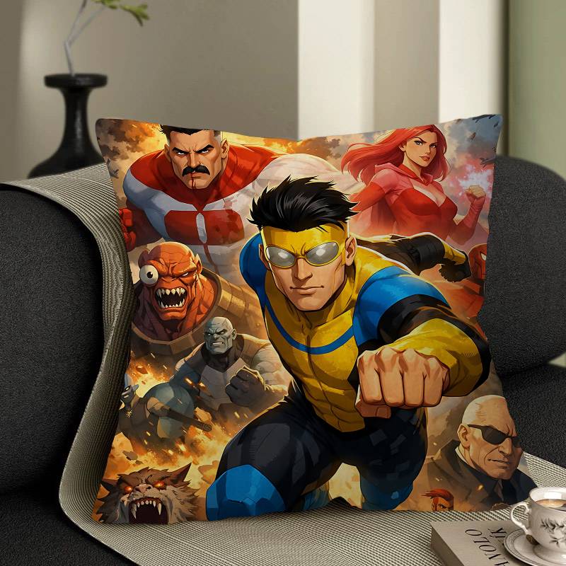Superhero Series I-Invincible Movie Pillow Covers Cartoon Sofa Decorative Home Double-sided Printing Short Plush Cute Cushion