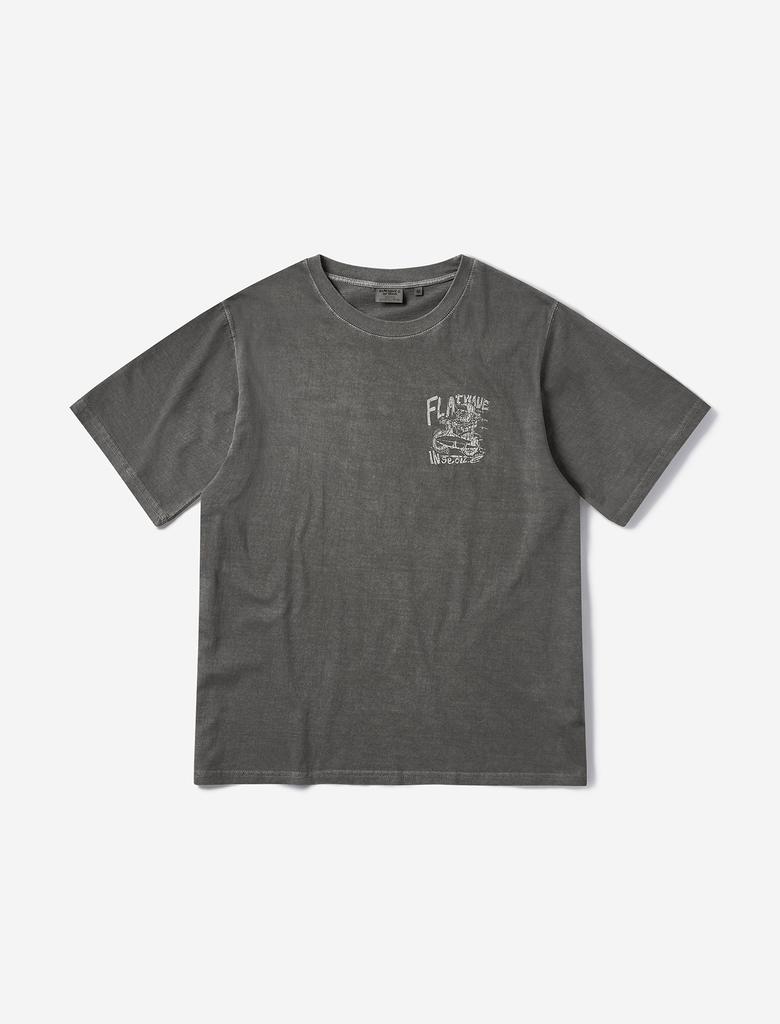 FLATWAVE IN SEOUL Skuv Dyed Print T-Shirts Charcoal