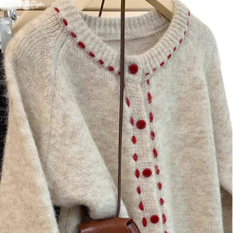 Round Neck Sweater Coat Autumn and Winter Outer Wear Knitted Cardigan Tops