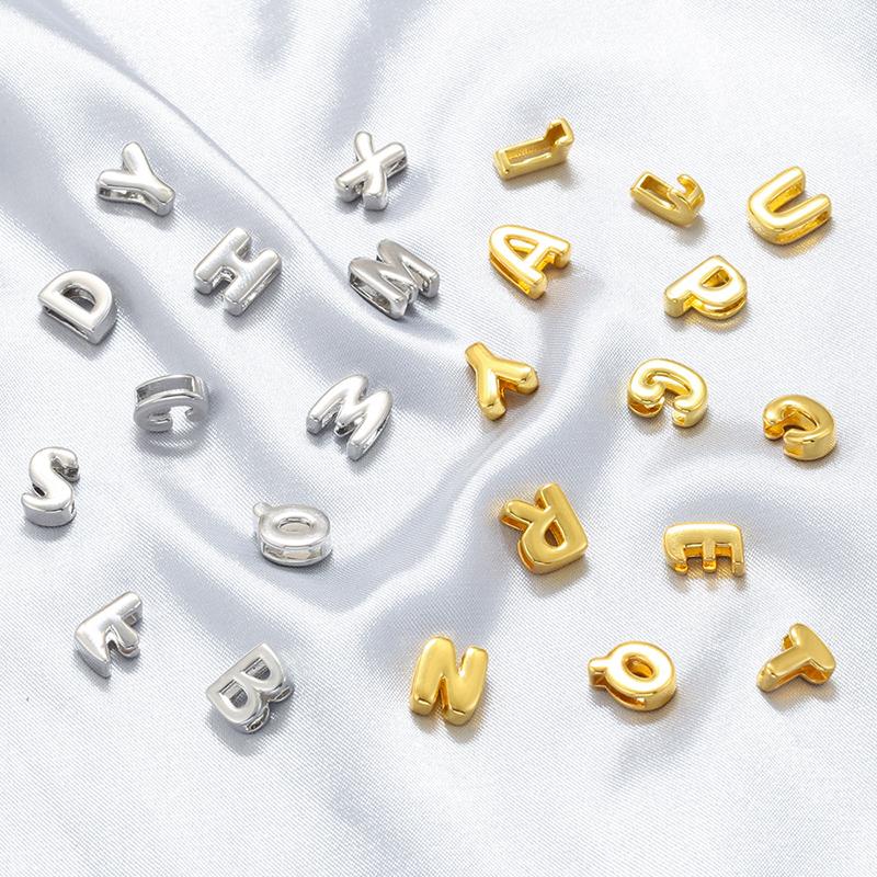 Gold Plated Brass Eco-Friendly Plating A-Z Initial Letter Beads, Cute DIY Jewelry Making Accessories Beads:VZ442