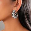 Leather Wrapped Leopard Geometric C-Shaped Silver Needle Earrings Autumn and Winter Earrings