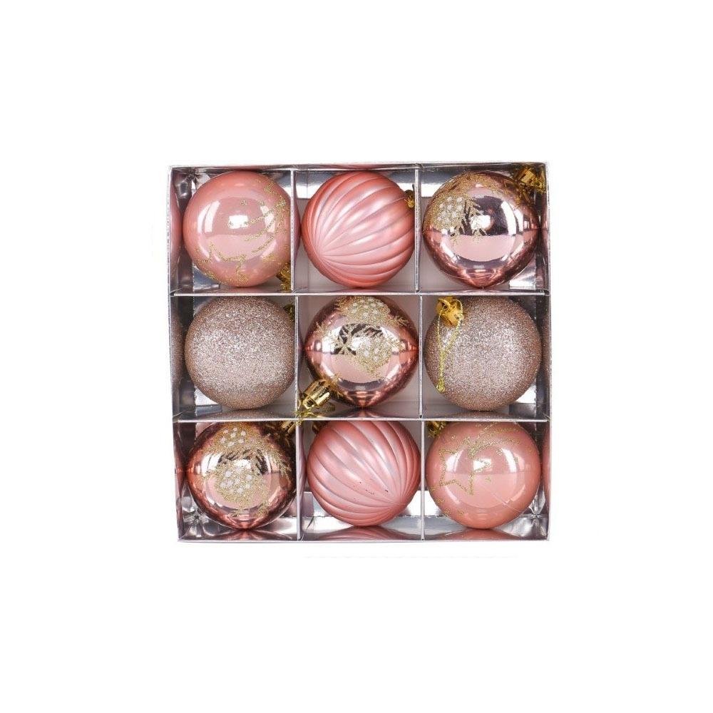 9Pcs/Set Plastic Christmas Balls with Gold Pattern Shatterproof Christmas Balls Pendant Decorative Red Xmas Tree Ornaments