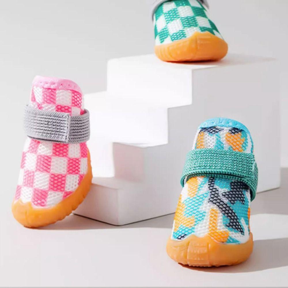 4pcs/set Breathable Breathable Pet Dog Shoes Anti-skid Hollow Dog Boots Puppy Mesh Shoes Walking