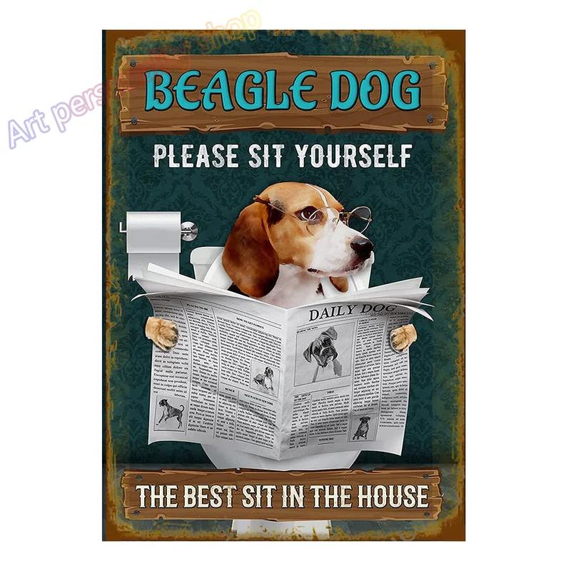 Mfoever Tin Sign Vintage Beagle Dog Coffee Tea Metal Tin Sign Set Retro Funny Pet Wall Art Decor for Home Kitchen Bar Rustic Iron Painting Plaque