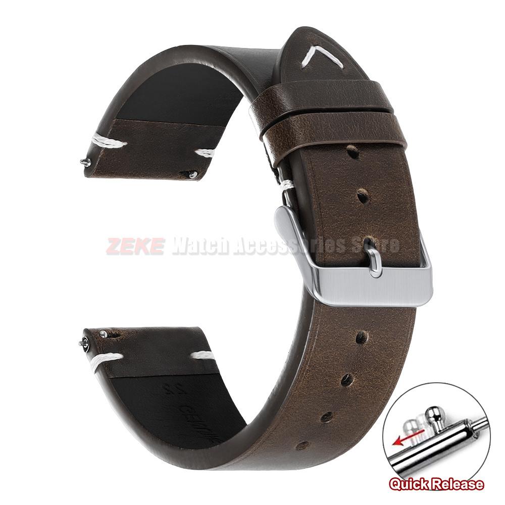 20mm 22mm for Omega Vintage Oil Wax Leather Watch Band 18mm 24mm Universal Stitching Cowhide Straps for Seiko Men Watch Bracelet