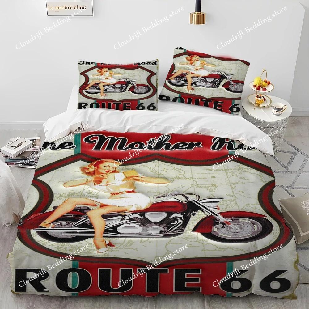 3D Tisk Historická Route 66,Matka silnic,Ložní souprava s přikrývkou,Povlak na peřinu Ložní souprava Prošívaná deka Povlak na polštář,Ložní souprava velikosti king queen