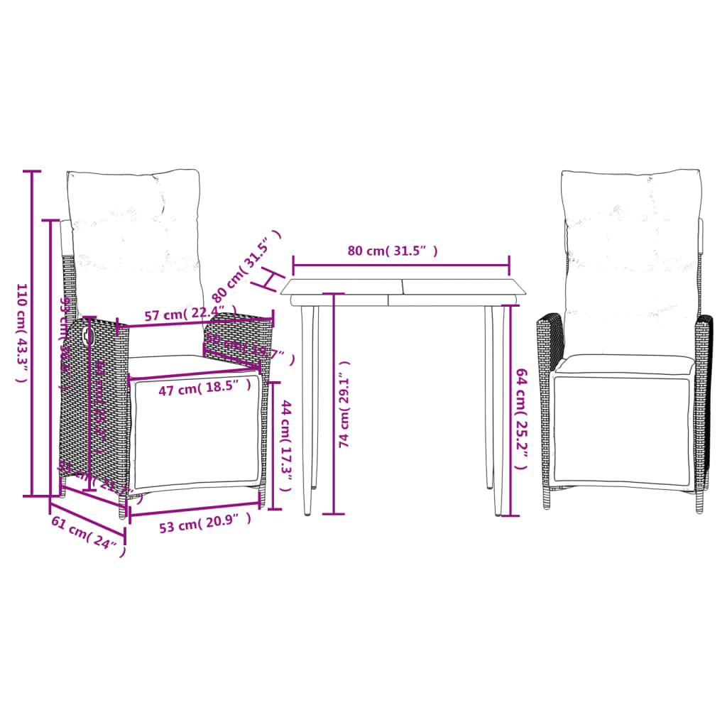 3 Piece Garden Dining Set with Cushions Beige Mix Poly Rattan