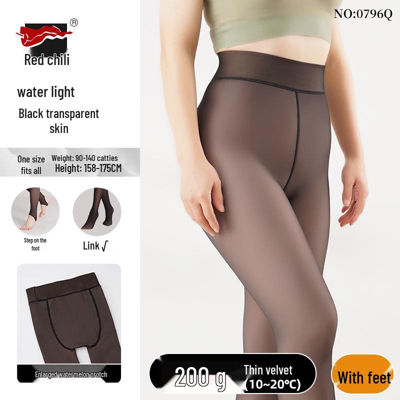 Red Pepper Sheer Black One-Piece Pants - Women's Autumn/Winter Bottoming Tights with Abdominal and Hip Support, Bare Leg Effect.
