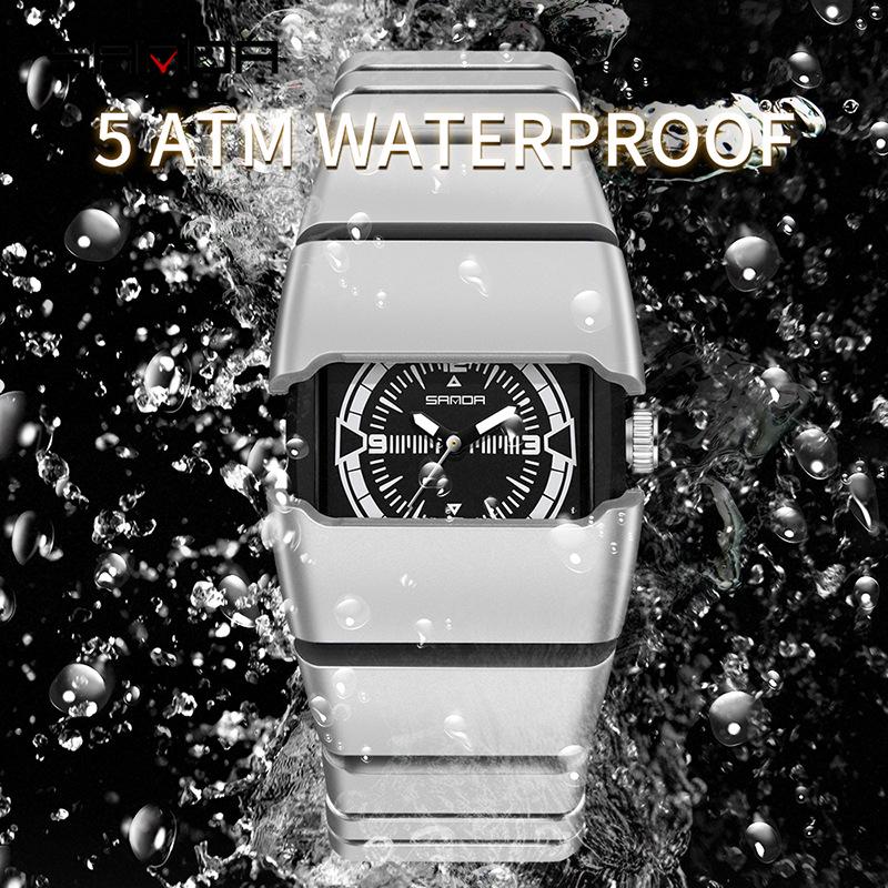 Sanda Millennium Style Men's Quartz Watch with Black Tech Armored Strap, Waterproof & Luminous.