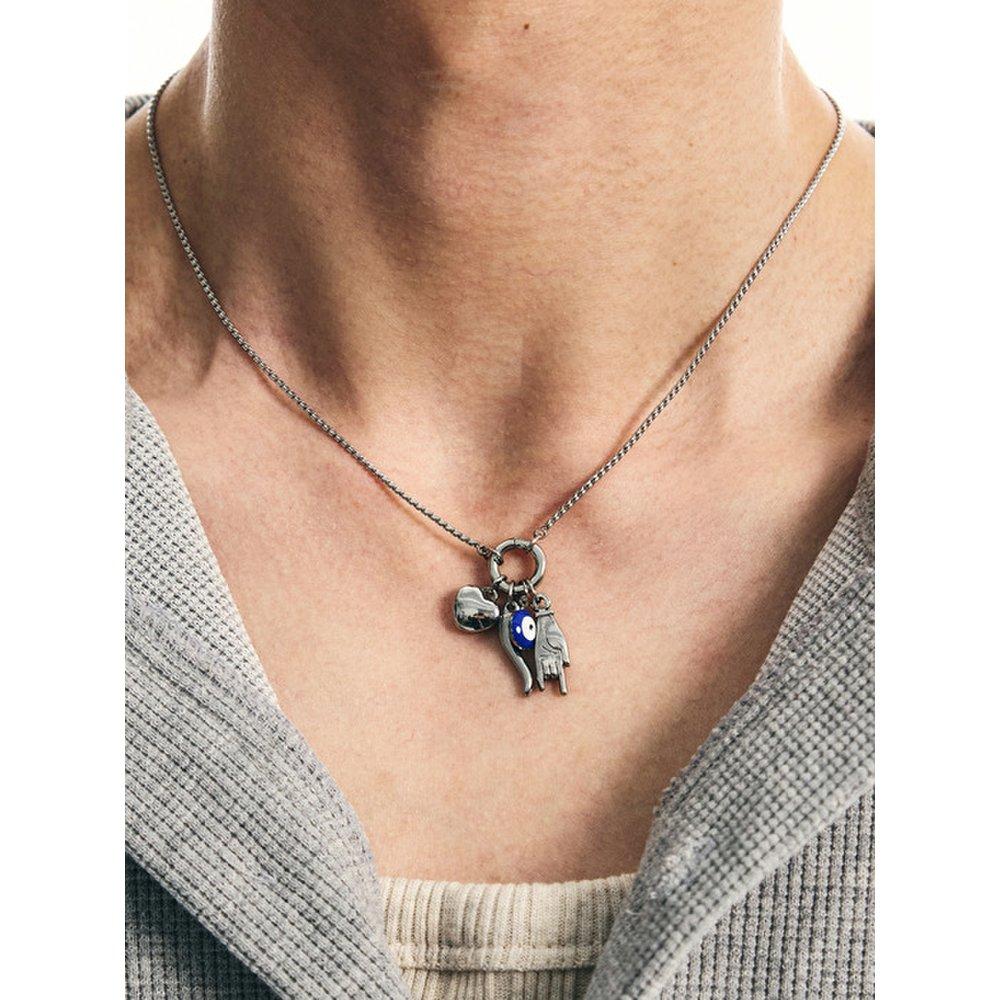 Evil Eye Lucky Symbol Charms Necklace Silver