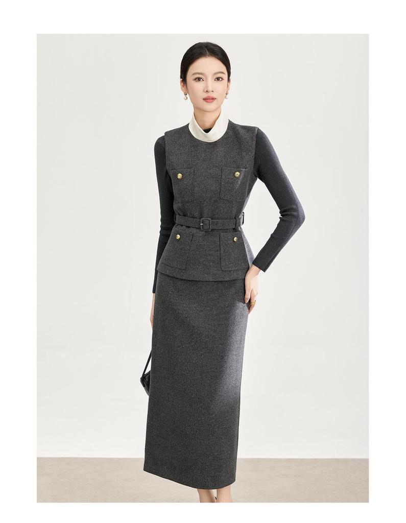 Light Luxury Wool Blend Vest & Knit Skirt Three-Piece Set