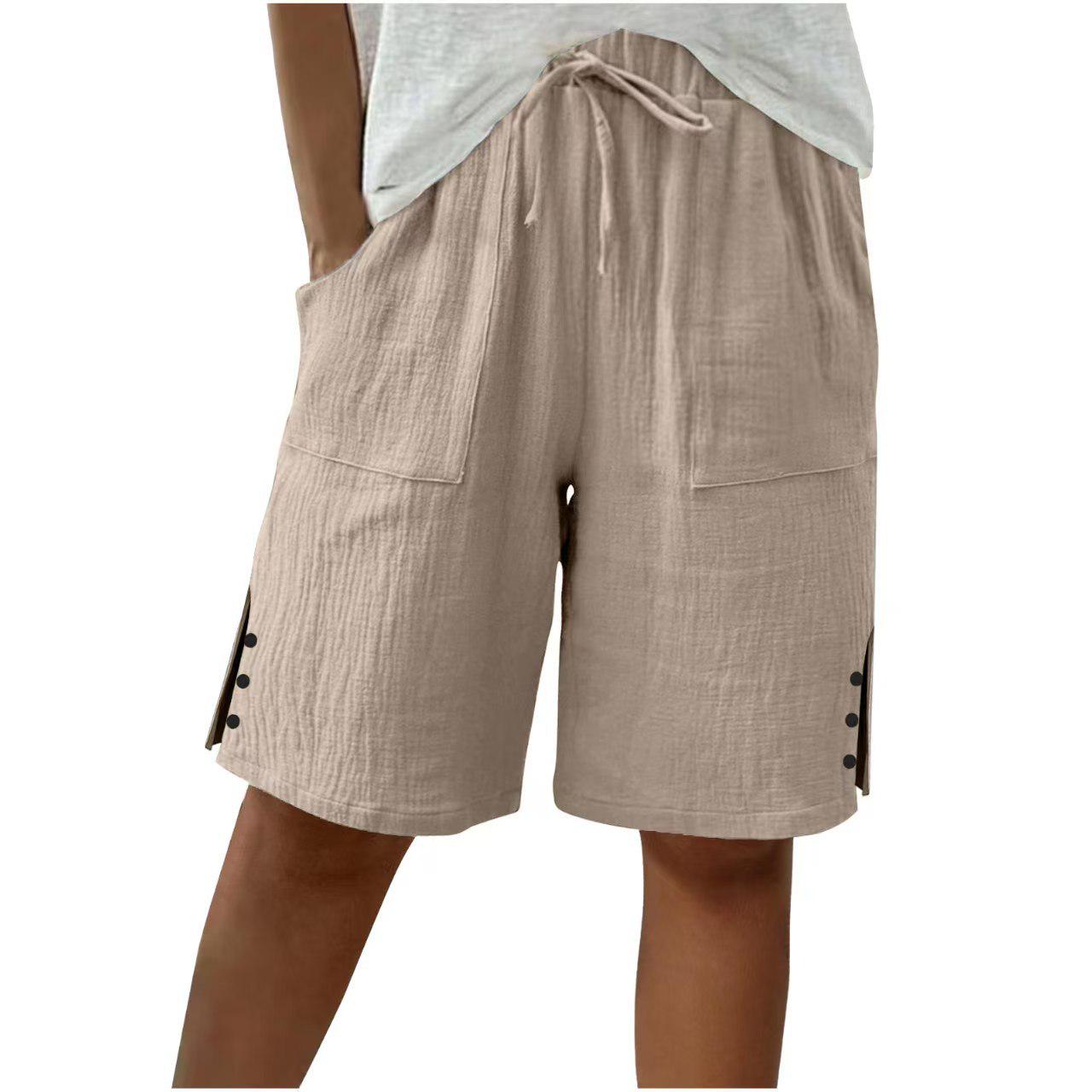 

Women s Solid Color Loose Straight-Leg Summer Pants with Side Slits and Pockets Extra Large хакі