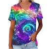 Women's V-neck T-shirt Short Sleeved Galaxy Print Summer Top Fashion 3D Pattern Waist Top