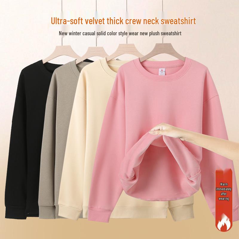 16-kleurige geborstelde katoenen fleece ronde hals casual hoodie voor koppels