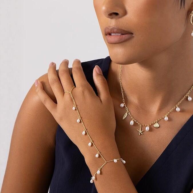 SA Jewelry Fine Pearl Jewelry Set Gold Plated Necklace Bracelet Earrings Waterproof Hypoallergenic Boho Beach Women Gift