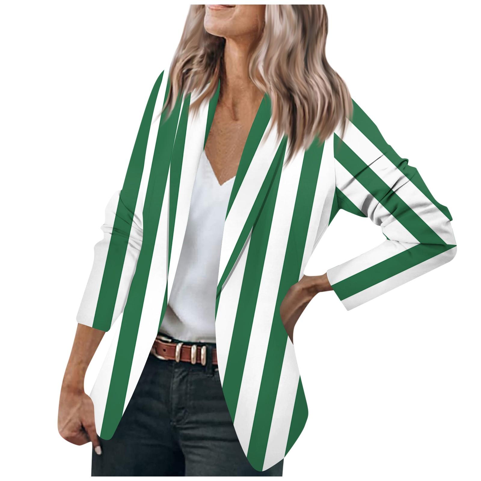 

Женская куртка с длинным рукавом, кардиган с воротником в полоску и одной пуговицей, топ для бизнеса и отдыха XXXXXL зелёный