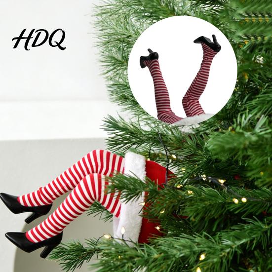 Animated Holiday Tree Decorations Christmas Swinging Leg Ornament Electric Hanging Santa Legs for Tree Plush