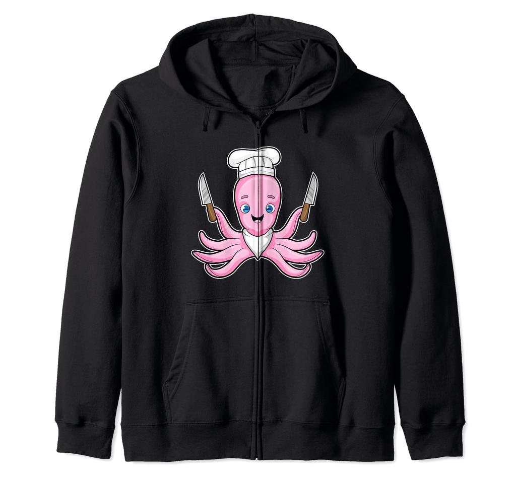 Octopus Cook Chef Hat Zip Hoodie