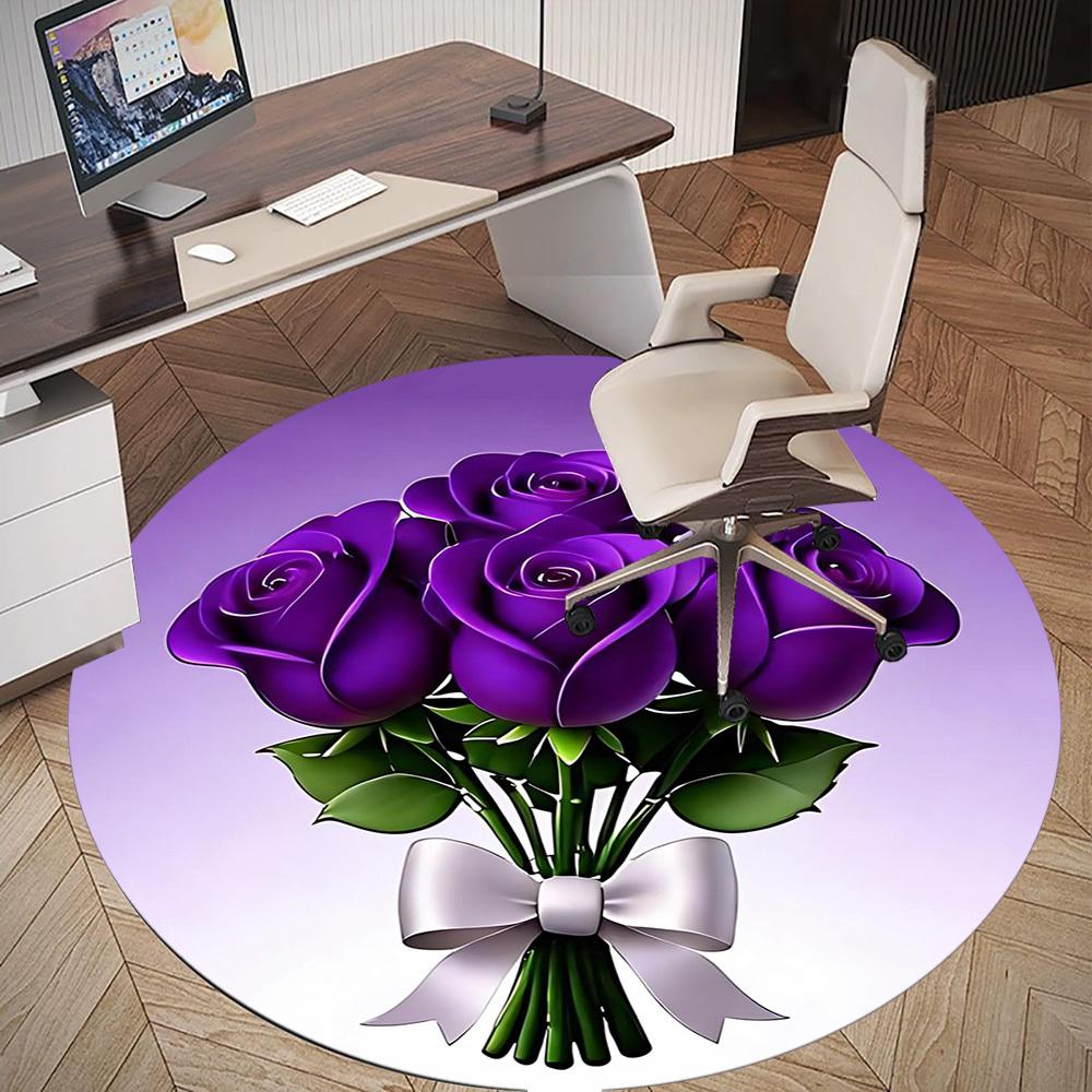 1pc Purple Roses Bouquet Round Chair mat office Area Rug - Non-Slip, Floor Mat for Office, Bedroom, and Indoor Decor p127125