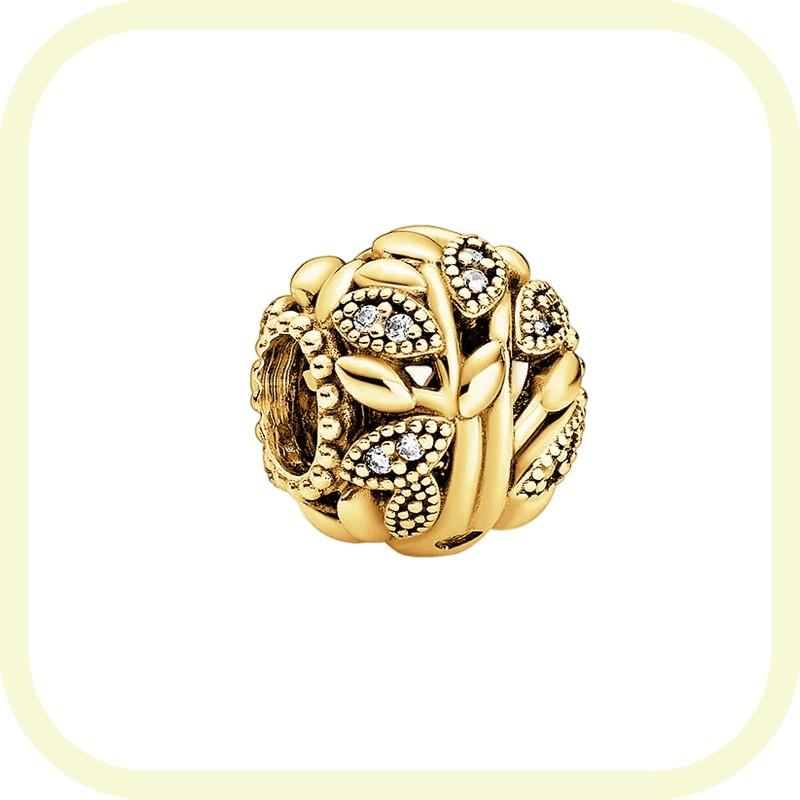 New Golden Flowers Collection Charm Bead Lucky Shamrock Rose in Bloom Daisy Flower Safety Chain Compatible With Authentic Bracelets Do It Yourself Jew