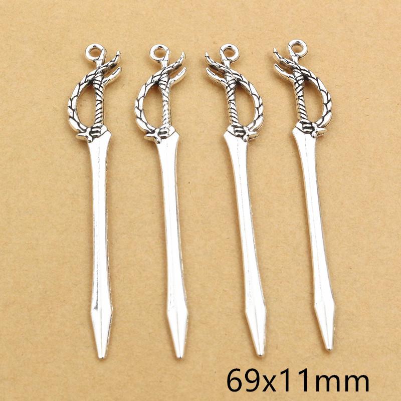 10pcs/lot Antique Silver Plated Sword Blade Charms Pedants DIY Jewelry Making Accessories Findings