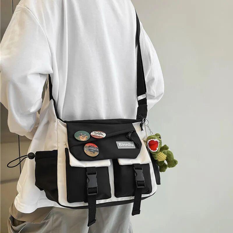 Japanese Simple Messenger Bag Student Nylon Waterproof Canvas Handbag Shoulder Crossbody Bags for Women Men Satchels Bolsas