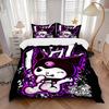 3pcs Kuromi Skull Crown Printed Duvet Cover Set (1 * Cover+2 * Pillowcase, Without Core), Suitable for Home Bedroom, Guest Room, Dormitory Decora