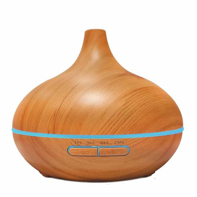 300ml Ultrasonic Air Humidifier Aroma Essential Oil Diffuser With Wood Grain 7 Color Changing Led Lights For Home Office Difusor