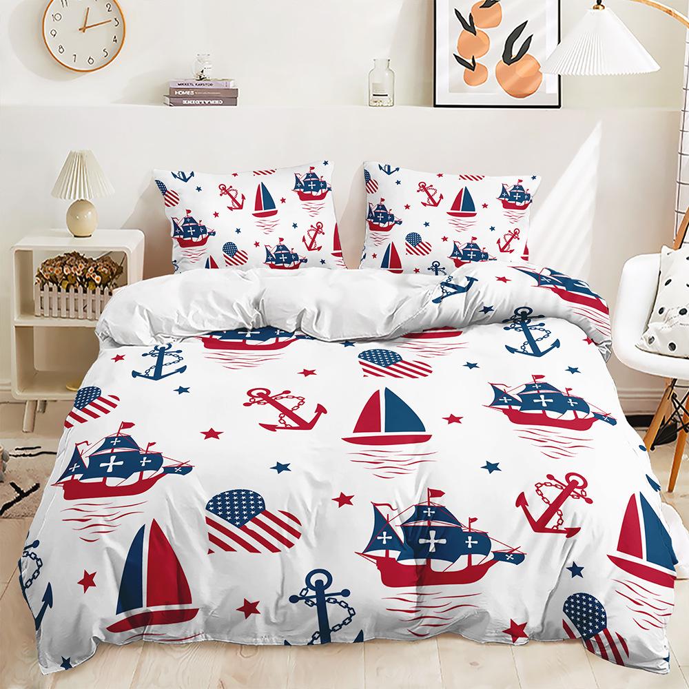 Three-Piece Red And Blue Star Flag Sunflower Quilt Cover Bedding Kit
