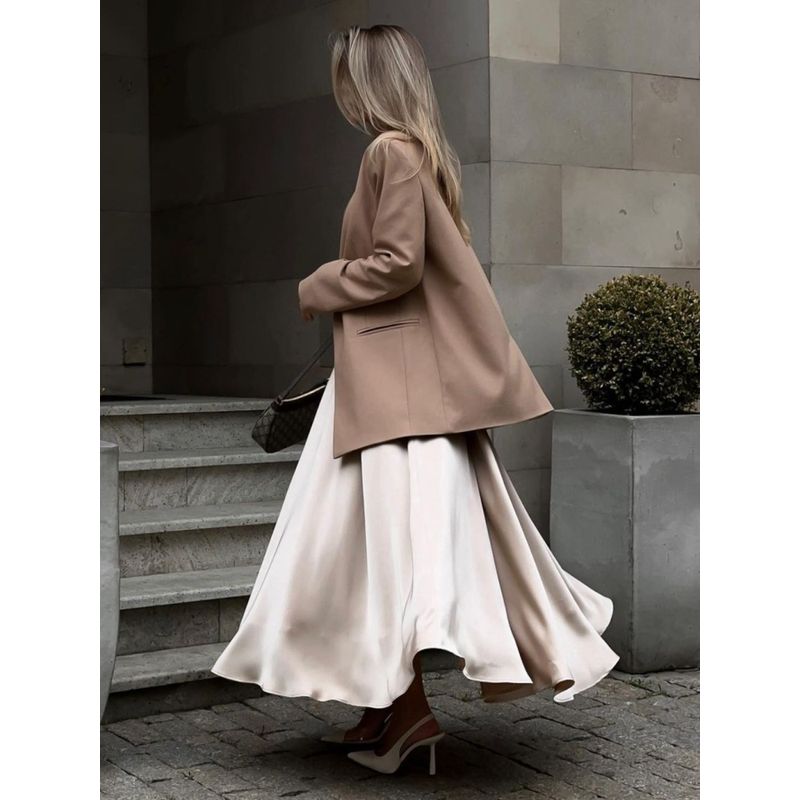 European and American Skirt Elegant Elegant High Waist Satin Casual Skirt High Waisted Long Skirt