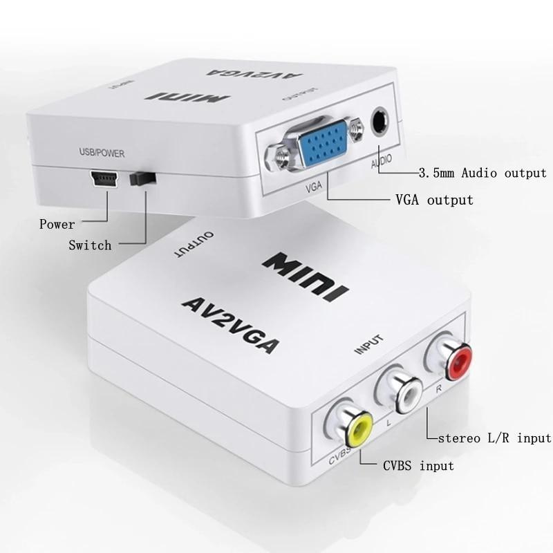 RCA auf VGA Video Konverter Mini AV auf VGA Adapter mit 3,5 mm Audiokabel für Multimedia-Videoübertragung