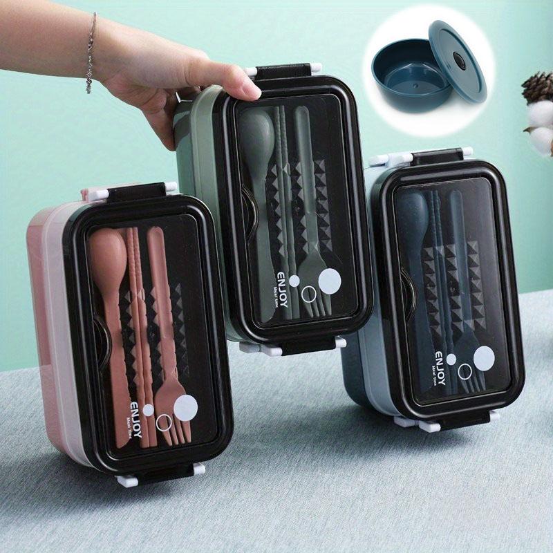 School start season double-layer microwave oven lunch box, including soup bowl, knife, fork and spoon, school lunch box