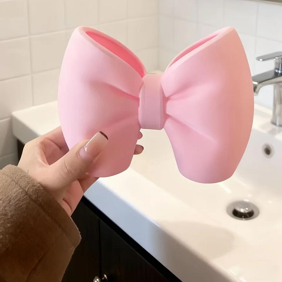 New Creative Bow Pen and Toothbrush Holder | Plastic, Freestanding, Ideal for Bedroom and Bathroom Decor, Bathroom Accessories