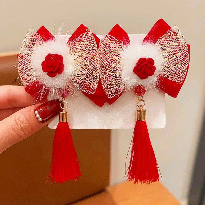 

Головной убор на Новый год Ярко-красная шпилька в старинном стиле Праздничная заколка-бант Аксессуары для волос