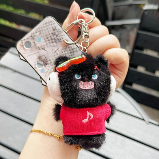 Plyschkatt Nyckelring Fylld Svart Vit Tecknad Kattunge Nyckelring Ryggsäck Skolväska Hängande Dekoration Väskhänge Plånbok Hänge